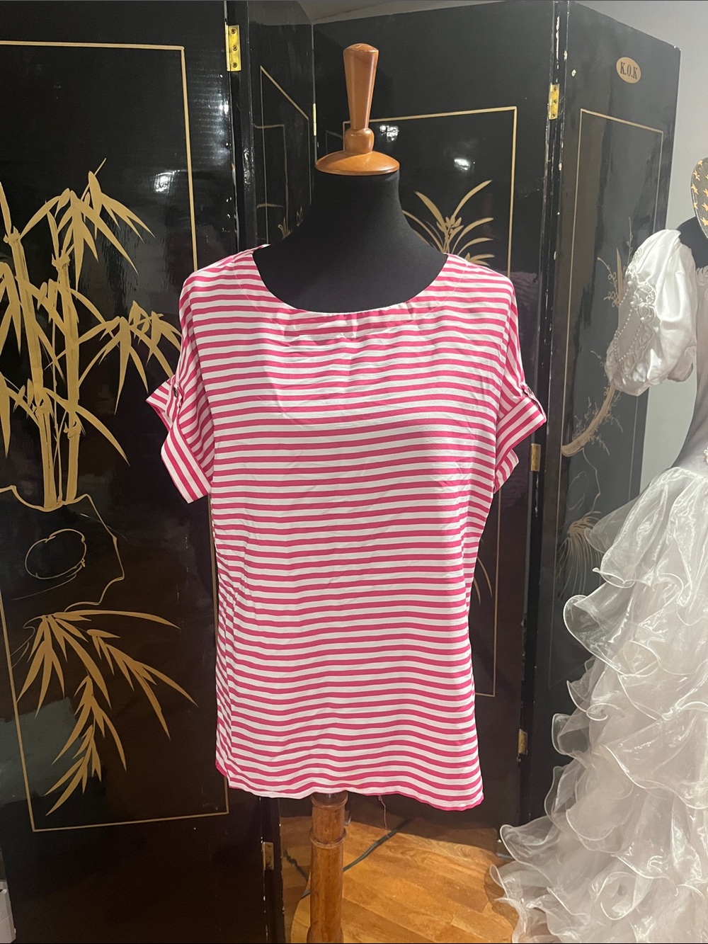Jennifer and Grace pink striped blouse